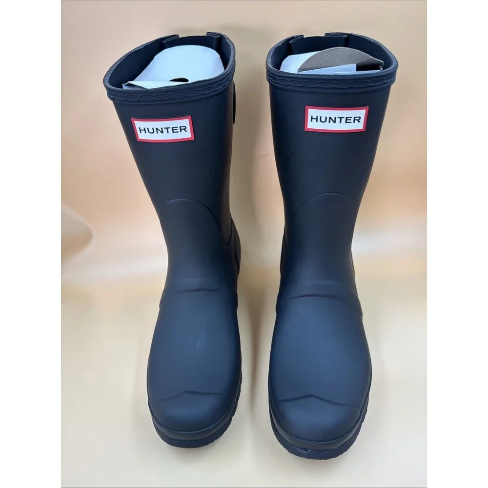New Hunter Women's Black Original Short Back Adjustable Waterproof Rain Boots 10